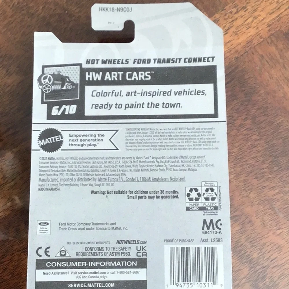 Hot Wheels Ford Transit Connect Delivery Van Hotwheels Tiger Art Car D  2023 New